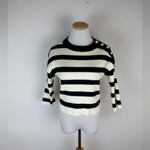 Iorane Striped Crop Sweater Pearl Buttons Black Cream Size 36 / XS